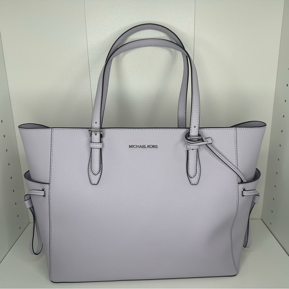Michael Kors Lavender Mist Large Drawstring Travel Tote Leather - Picture 1 of 16